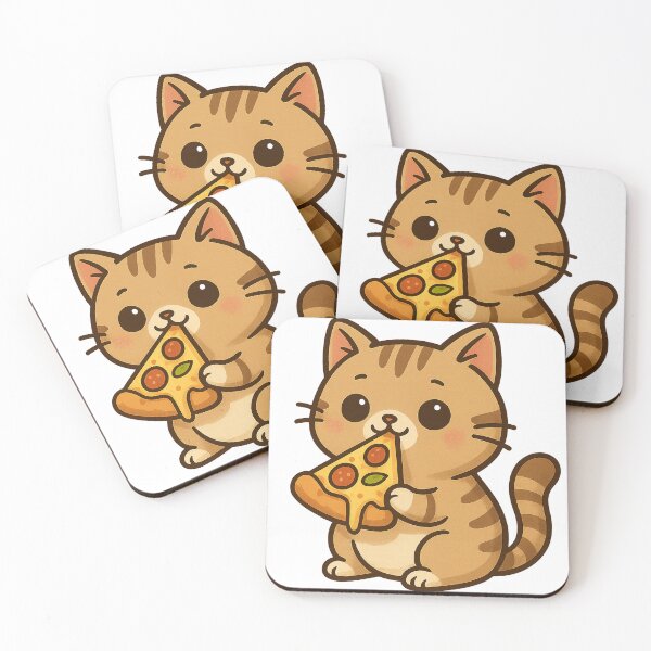 Item preview, Kawaii Cat Enjoying Pizza and Ramen designed and sold by Colorflare.