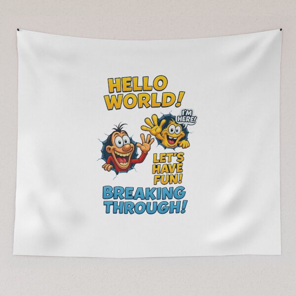 Item preview, Funny Cartoon Characters Breaking Through – Hello World Comic Design designed and sold by Sitred123.
