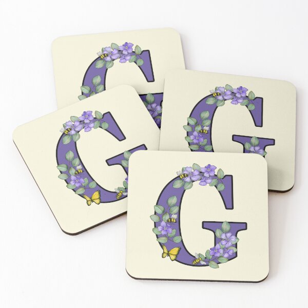 Item preview, Letter G, Decorated Purple Initial, Eucalyptus Leaves, Periwinkles, Bees and Butterfly designed and sold by JoyfulWhimsy.