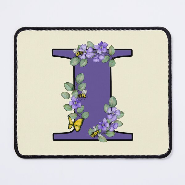 Item preview, Letter I, Decorated Purple Initial, Eucalyptus Leaves, Periwinkles, Bees and Butterfly designed and sold by JoyfulWhimsy.