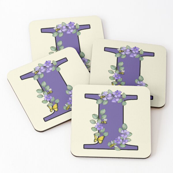 Item preview, Letter I, Decorated Purple Initial, Eucalyptus Leaves, Periwinkles, Bees and Butterfly designed and sold by JoyfulWhimsy.