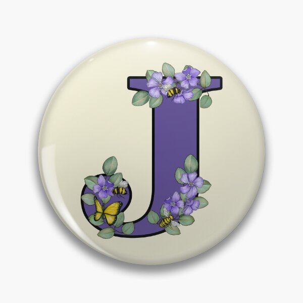 Item preview, Letter J, Decorated Purple Initial, Eucalyptus Leaves, Periwinkles, Bees and Butterfly designed and sold by JoyfulWhimsy.