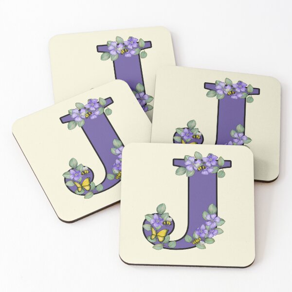 Item preview, Letter J, Decorated Purple Initial, Eucalyptus Leaves, Periwinkles, Bees and Butterfly designed and sold by JoyfulWhimsy.
