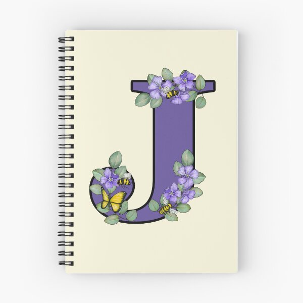 Item preview, Letter J, Decorated Purple Initial, Eucalyptus Leaves, Periwinkles, Bees and Butterfly designed and sold by JoyfulWhimsy.