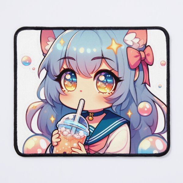 Item preview, Cat Girl with Galaxy Eyes Drinking Boba – Kawaii Chibi Sticker designed and sold by ChibiFusion.