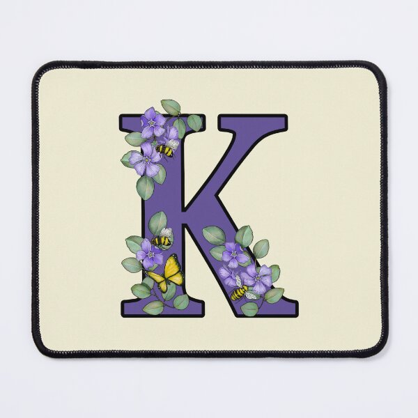 Item preview, Letter k, Decorated Purple Initial, Eucalyptus Leaves, Periwinkles, Bees and Butterfly designed and sold by JoyfulWhimsy.