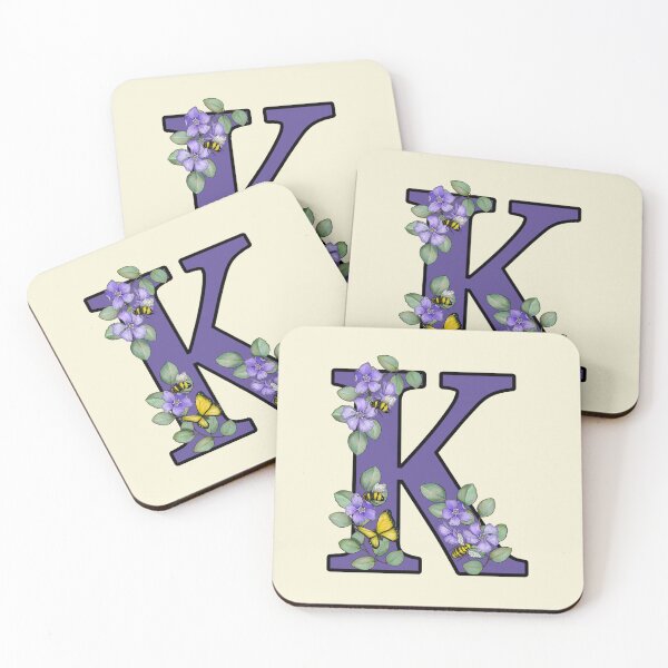Item preview, Letter k, Decorated Purple Initial, Eucalyptus Leaves, Periwinkles, Bees and Butterfly designed and sold by JoyfulWhimsy.