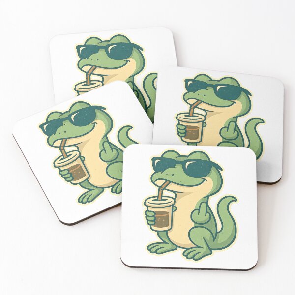 Item preview, Cool Gecko Cartoon – Funny Lizard Drinking Coffee Illustration designed and sold by TypoVibeStudio.