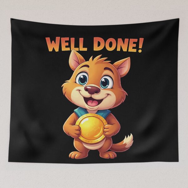 Item preview, Cute Dog Well Done Gold Medal Winner Happy Cartoon Pet Character Achievement Celebration Motivation Encouragement Success Illustration designed and sold by Mimoshi ⭐⭐⭐⭐⭐.