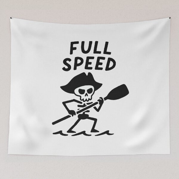 Item preview, Full Speed Pirate Skeleton – Cartoon Skull Rowing Illustration designed and sold by PitselehStudio.