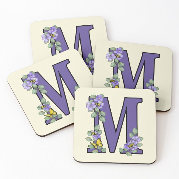 Item preview, Letter M, Decorated Purple Initial, Eucalyptus Leaves, Periwinkles, Bees and Butterfly designed and sold by JoyfulWhimsy.