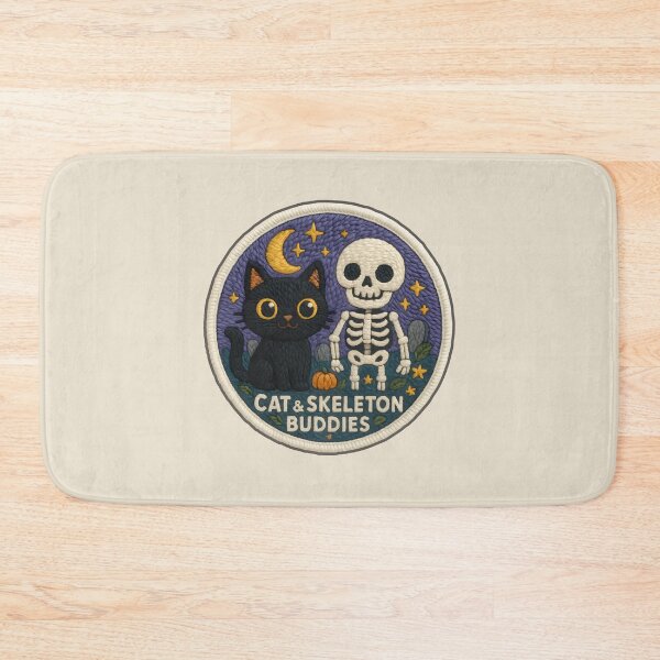 Item preview, Cute Halloween Cat & Skeleton Buddies Embroidery Patch – Spooky Graveyard Sticker Design designed and sold by Nuist25.