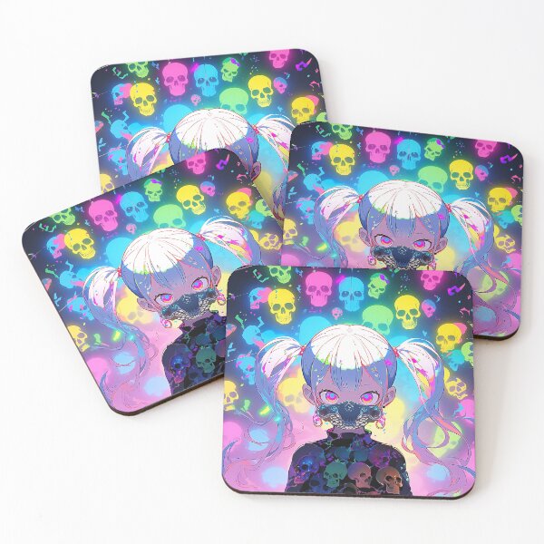 Item preview, Cute Creepy Neon Skulls and Masked Anime Girl designed and sold by bubblegoth.