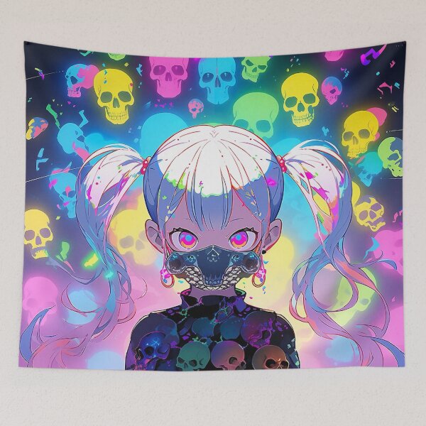 Item preview, Cute Creepy Neon Skulls and Masked Anime Girl designed and sold by bubblegoth.