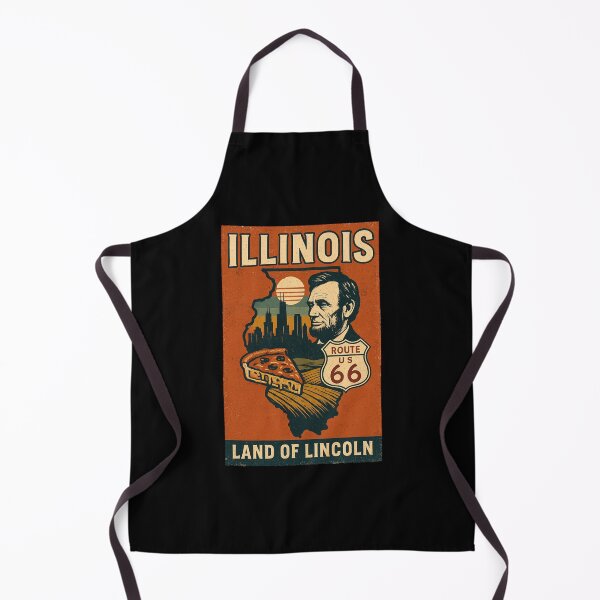 Item preview, Vintage Illinois Print – Route 66, Lincoln, Chicago Skyline Retro State Map Design designed and sold by Thehatinthecat.