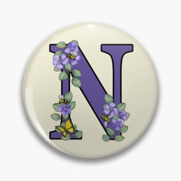 Item preview, Letter N, Decorated Purple Initial, Eucalyptus Leaves, Periwinkles, Bees and Butterfly designed and sold by JoyfulWhimsy.