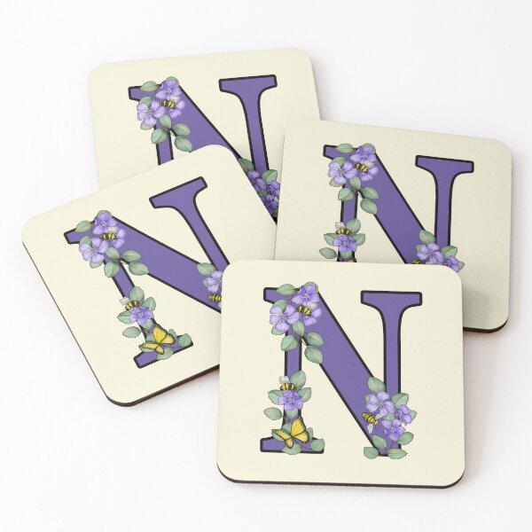 Item preview, Letter N, Decorated Purple Initial, Eucalyptus Leaves, Periwinkles, Bees and Butterfly designed and sold by JoyfulWhimsy.