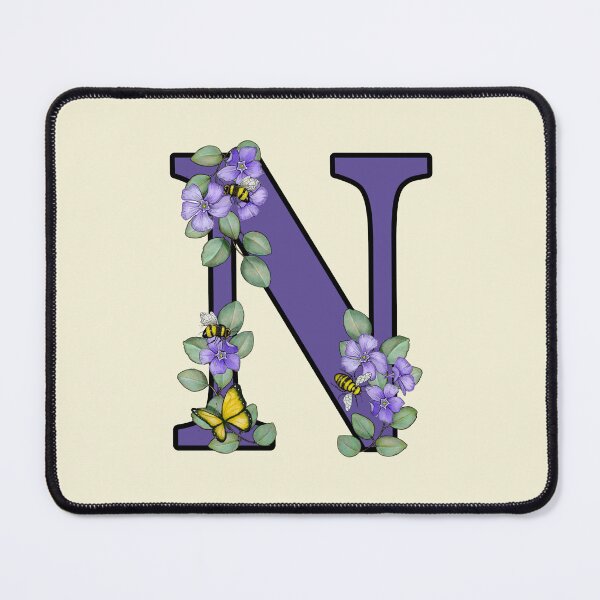 Item preview, Letter N, Decorated Purple Initial, Eucalyptus Leaves, Periwinkles, Bees and Butterfly designed and sold by JoyfulWhimsy.