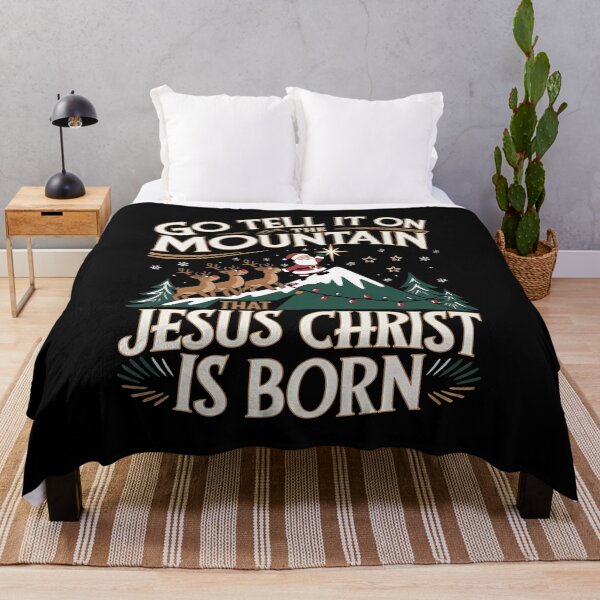 Item preview, Go Tell it On The Mountain That Jesus Christ Is Born - A perfect gift for those who love Christmas, faith, and a touch of humor with Santa on top of the mountain! designed and sold by ZyziowskyArt.