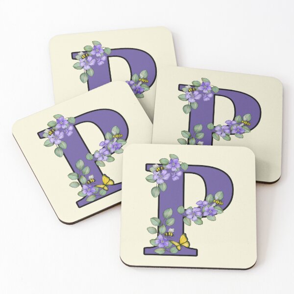 Item preview, Letter P, Decorated Purple Initial, Eucalyptus Leaves, Periwinkles, Bees and Butterfly designed and sold by JoyfulWhimsy.