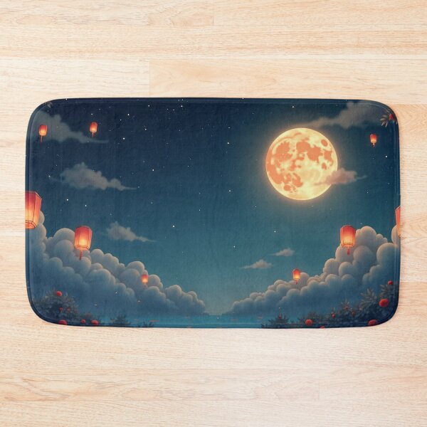 Item preview, Full moon festival night sky background with glowing red lanterns and fluffy clouds designed and sold by Mimoshi ⭐⭐⭐⭐⭐.