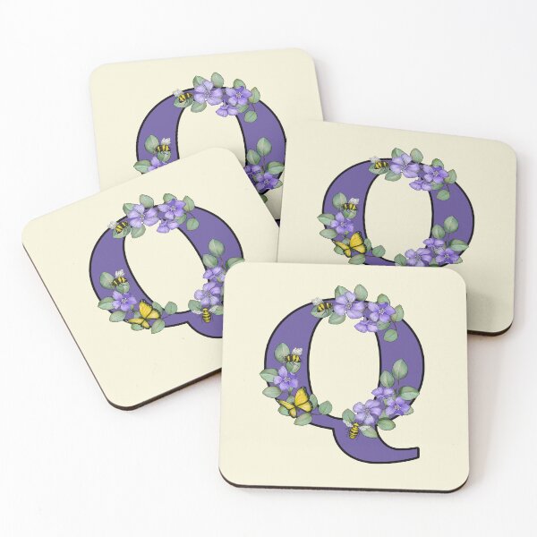 Item preview, Letter Q, Decorated Purple Initial, Eucalyptus Leaves, Periwinkles, Bees and Butterfly designed and sold by JoyfulWhimsy.