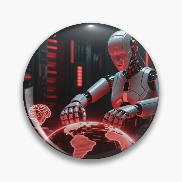 Item preview, Advanced robotic AI strategist operating red holographic Earth display with brain interface in control station designed and sold by Mimoshi ⭐⭐⭐⭐⭐.