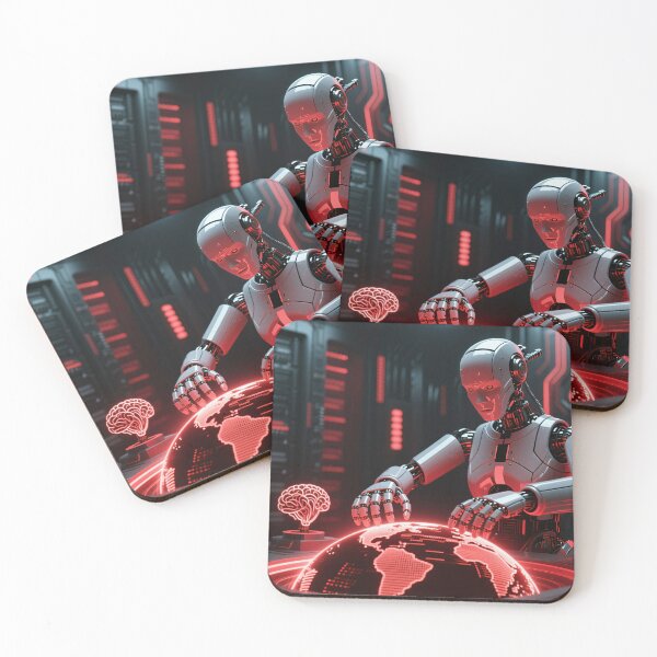 Item preview, Advanced robotic AI strategist operating red holographic Earth display with brain interface in control station designed and sold by Mimoshi ⭐⭐⭐⭐⭐.