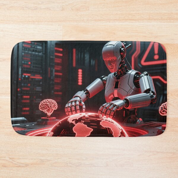 Item preview, Advanced robotic AI strategist operating red holographic Earth display with brain interface in control station designed and sold by Mimoshi ⭐⭐⭐⭐⭐.