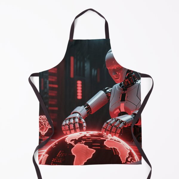 Item preview, Advanced robotic AI strategist operating red holographic Earth display with brain interface in control station designed and sold by Mimoshi ⭐⭐⭐⭐⭐.