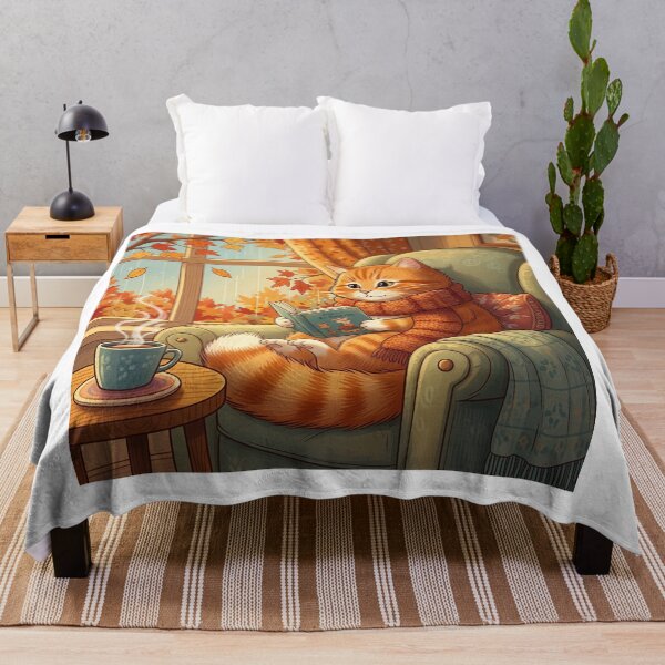 Item preview, Cozy Autumn Reading Nook Ginger Cat designed and sold by ColorVR.
