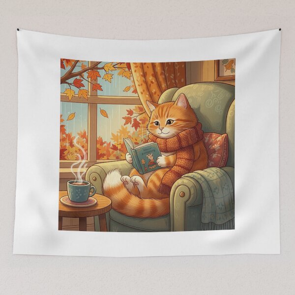 Item preview, Cozy Autumn Reading Nook Ginger Cat designed and sold by ColorVR.