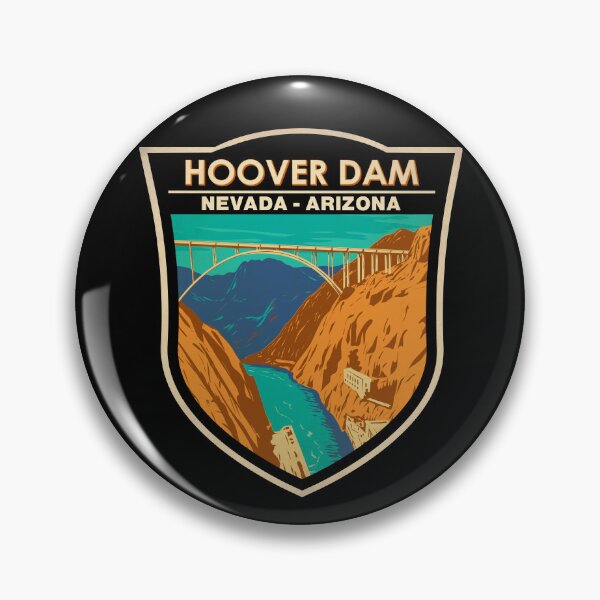 Item preview, Hoover Dam Bridge Illustration Travel Art Badge designed and sold by KrisSidDesigns.
