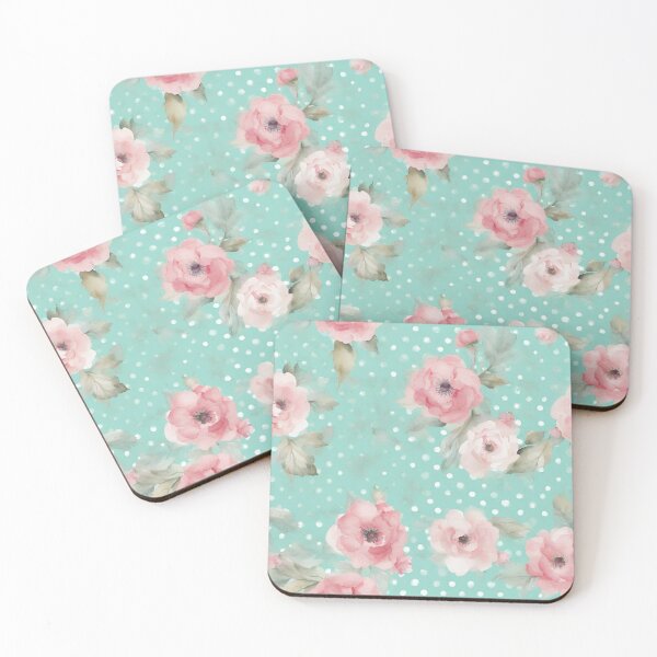 Item preview, teal polka dot shabby chic coquette pink flowers designed and sold by TaraMarieStudio.
