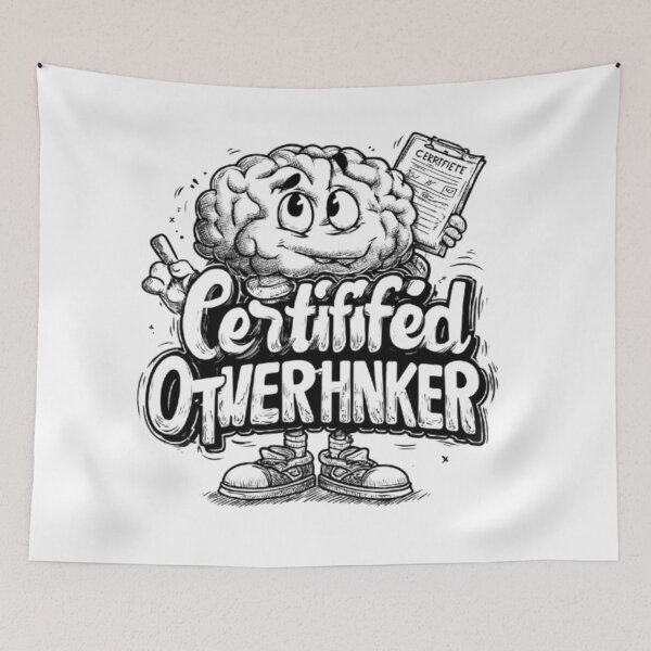 Item preview, Certified Overthinker Funny Brain Typography Design designed and sold by AlexLineArt.