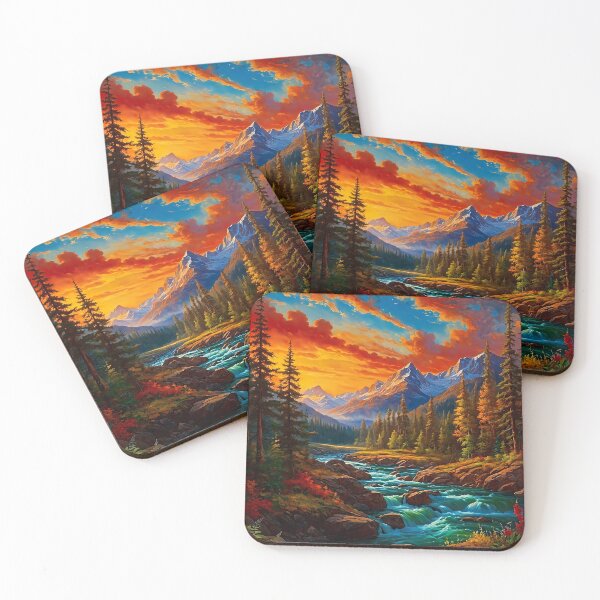 Item preview, Evening glow over the mountain river designed and sold by PixelParadies.