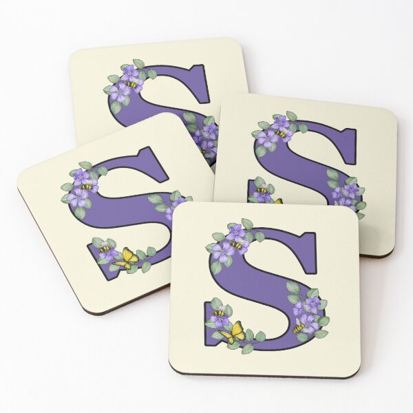 Item preview, Letter S, Decorated Purple Initial, Eucalyptus Leaves, Periwinkles, Bees and Butterfly designed and sold by JoyfulWhimsy.