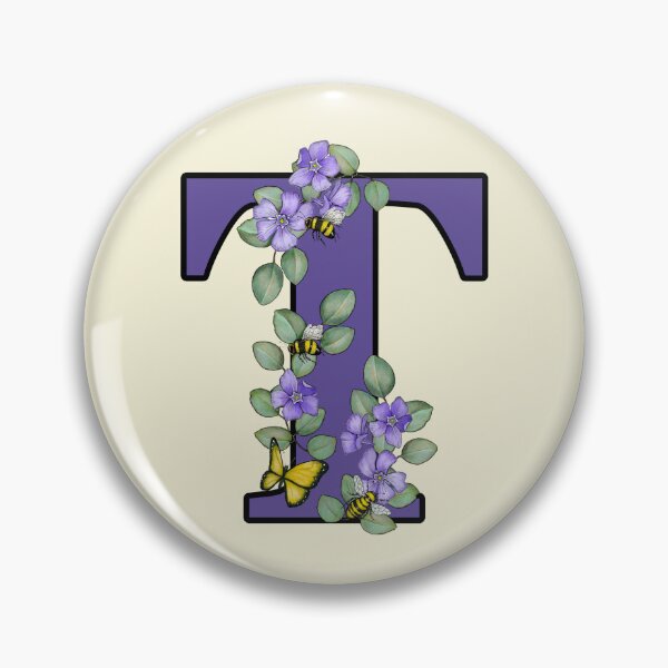 Item preview, Letter T, Decorated Purple Initial, Eucalyptus Leaves, Periwinkles, Bees and Butterfly designed and sold by JoyfulWhimsy.