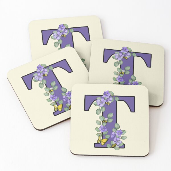 Item preview, Letter T, Decorated Purple Initial, Eucalyptus Leaves, Periwinkles, Bees and Butterfly designed and sold by JoyfulWhimsy.