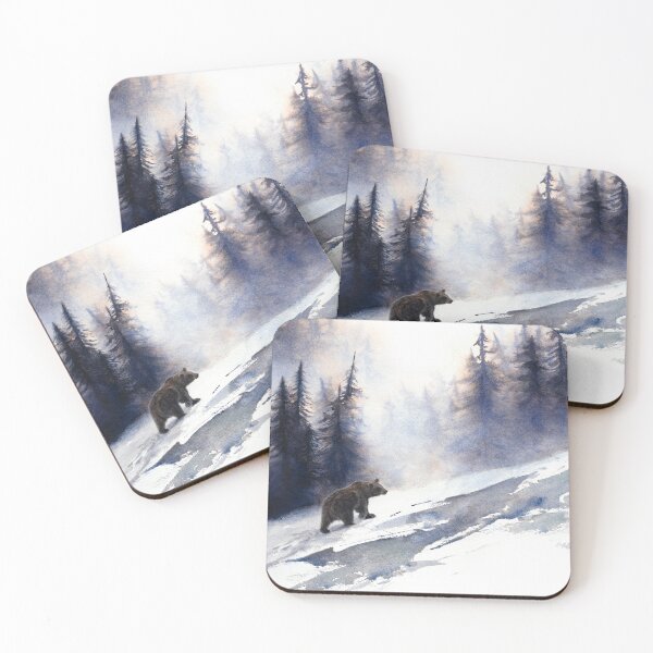 Item preview, Watercolour Grizzly Bear in Snow with Hazy Trees designed and sold by LuccheseArt.