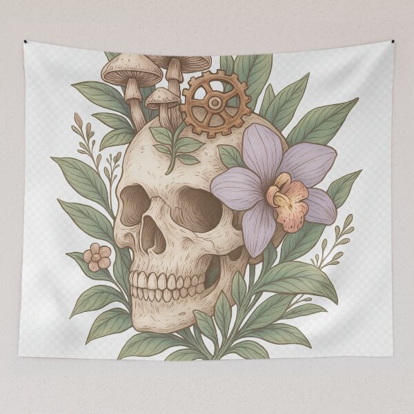 Item preview, Steampunk Botanical Skull designed and sold by opulantorbit.
