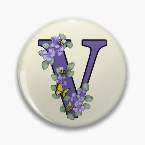 Item preview, Letter V, Decorated Purple Initial, Eucalyptus Leaves, Periwinkles, Bees and Butterfly designed and sold by JoyfulWhimsy.