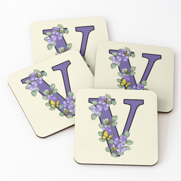 Item preview, Letter V, Decorated Purple Initial, Eucalyptus Leaves, Periwinkles, Bees and Butterfly designed and sold by JoyfulWhimsy.