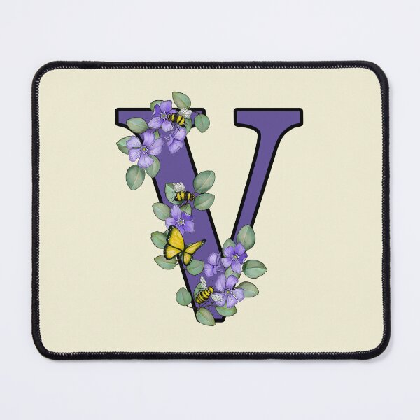 Item preview, Letter V, Decorated Purple Initial, Eucalyptus Leaves, Periwinkles, Bees and Butterfly designed and sold by JoyfulWhimsy.