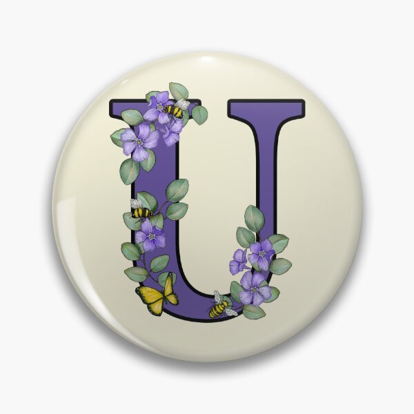 Item preview, Letter U, Decorated Purple Initial, Eucalyptus Leaves, Periwinkles, Bees and Butterfly designed and sold by JoyfulWhimsy.