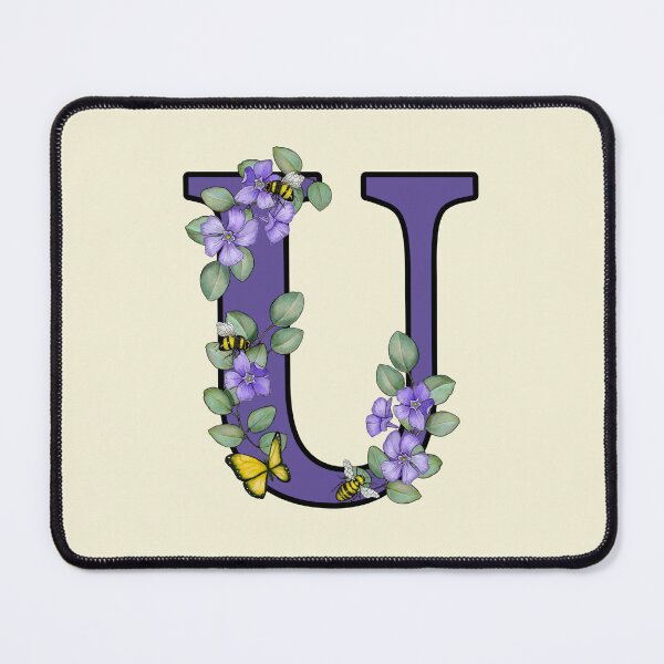 Item preview, Letter U, Decorated Purple Initial, Eucalyptus Leaves, Periwinkles, Bees and Butterfly designed and sold by JoyfulWhimsy.