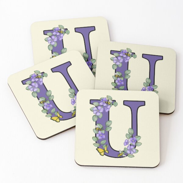 Item preview, Letter U, Decorated Purple Initial, Eucalyptus Leaves, Periwinkles, Bees and Butterfly designed and sold by JoyfulWhimsy.