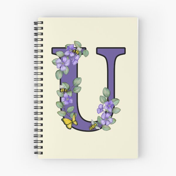 Item preview, Letter U, Decorated Purple Initial, Eucalyptus Leaves, Periwinkles, Bees and Butterfly designed and sold by JoyfulWhimsy.