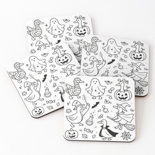 Item preview, Whimsical Halloween Goose Illustration | Cute Spooky Geese in Costumes | Funny Fall Line Art Design T-shirt , mugs , pillow,  hats designed and sold by 5CatDesign.