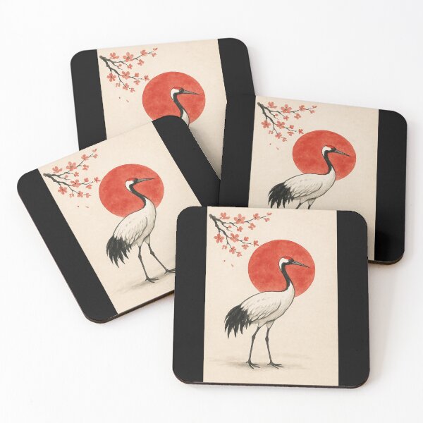 Item preview, Japanese Crane with Red Sun – Minimalist Art designed and sold by EuropeanPrints.